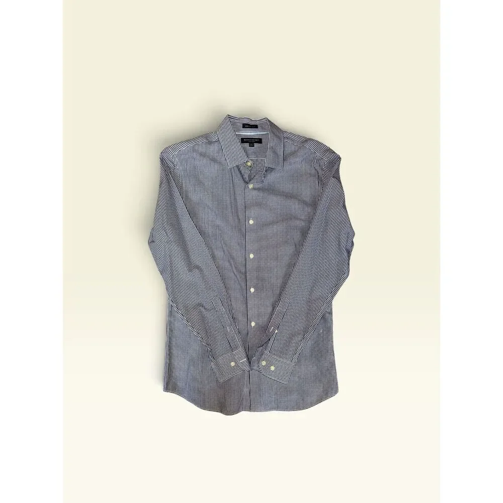 Banana Republic Grant Fit Non-Iron Blue Gingham Dress Shirt M 15-15.5